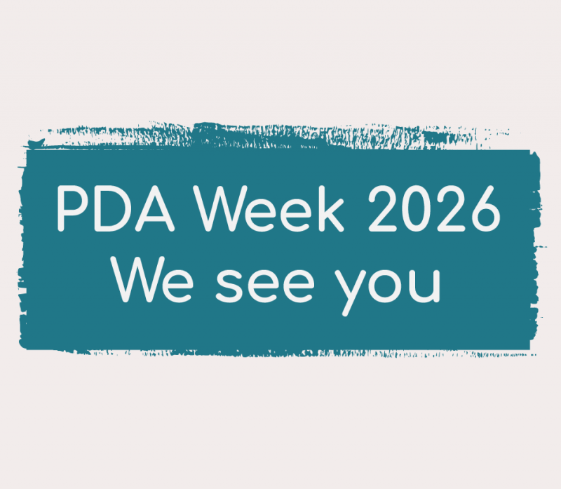Text on a blue brushstroke background reads: "PDA Action Week 2026 We see you.