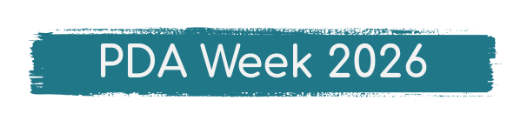 A teal paintbrush stroke with white text reads “PDA Week 2026”.