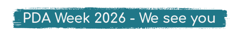 Teal text on a painted brushstroke background reads: "PDA Week 2026 – We see you.